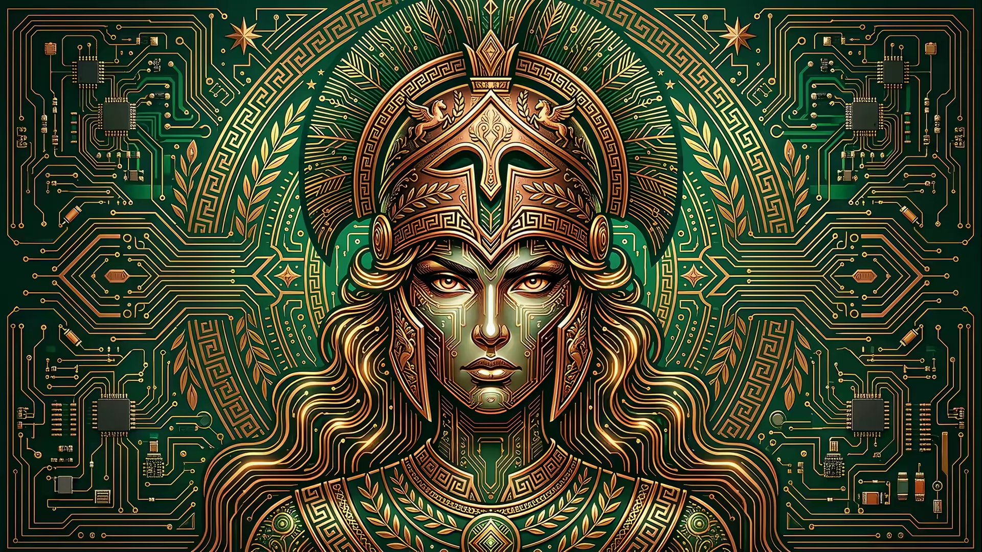 Art Deco Athena Helmet 4K Gif Wallpaper