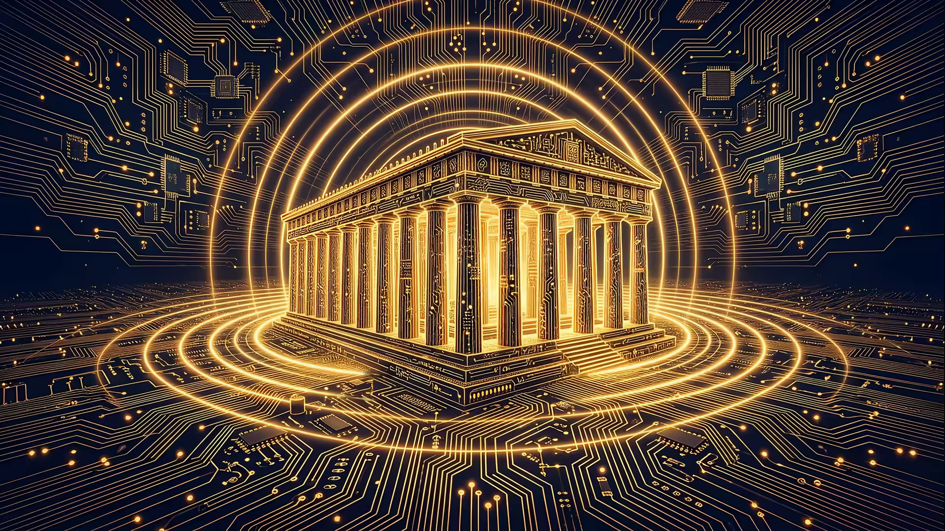 Art Deco Circuit Temple Rings 4K Gif Wallpaper