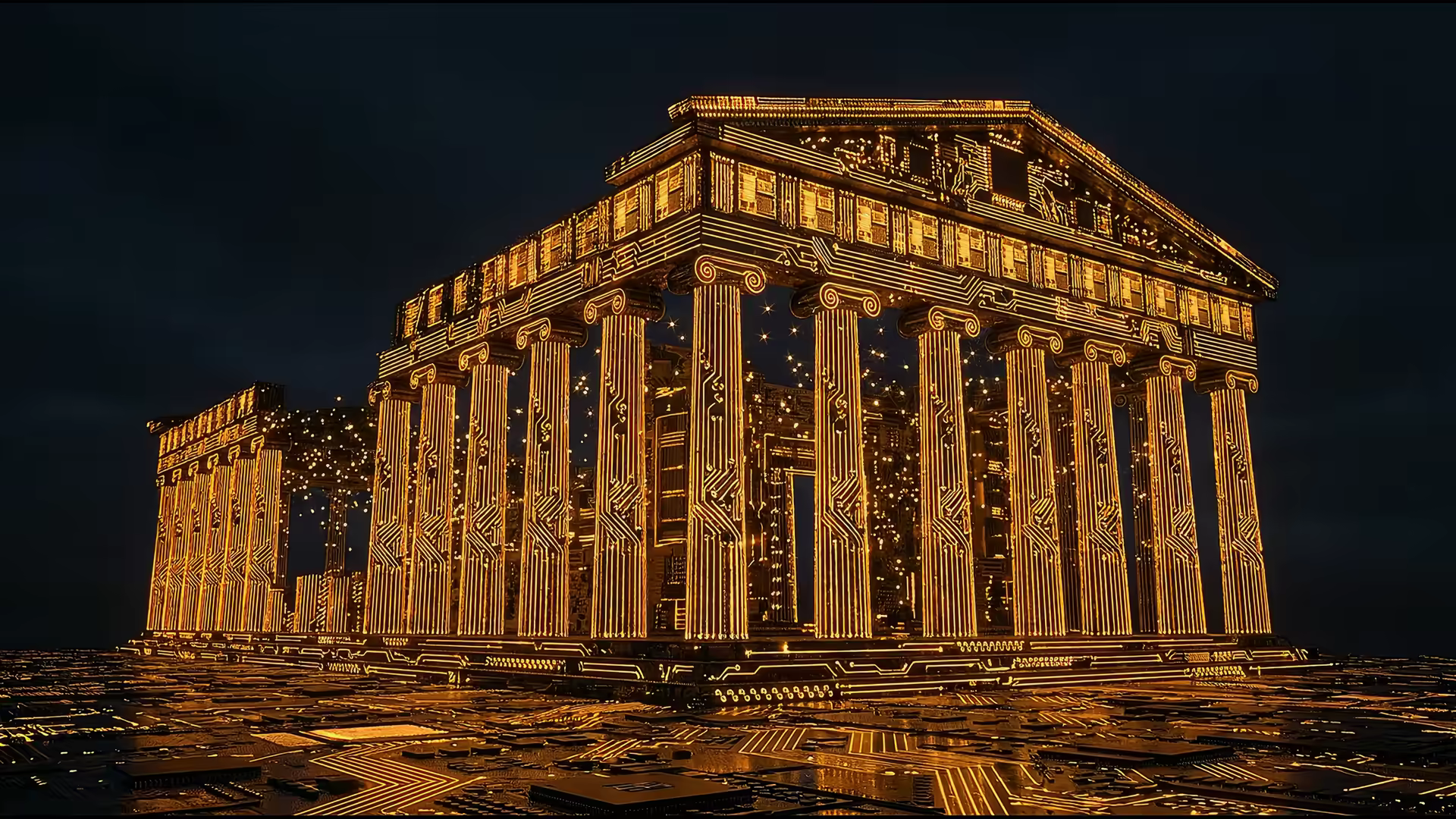 Art Deco Circuit Temple 4K Gif Wallpaper
