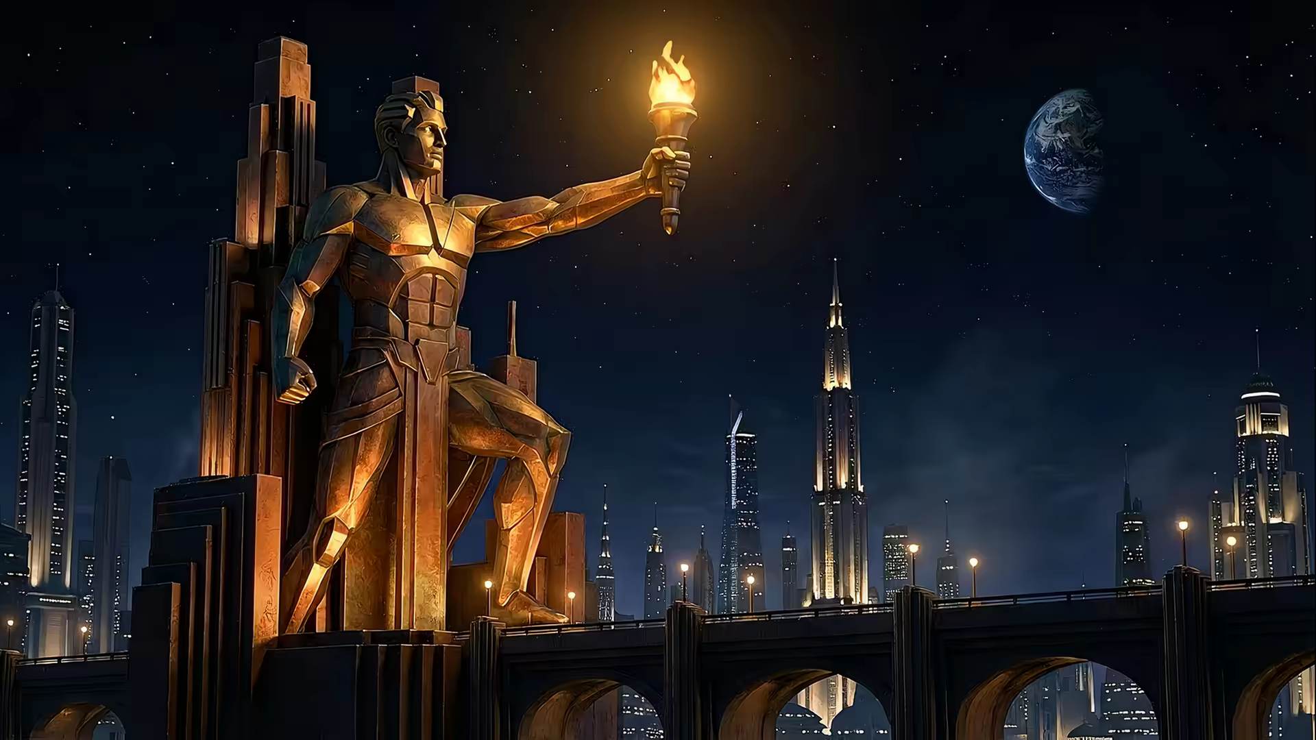 Art Deco Prometheus City 4K Gif Wallpaper