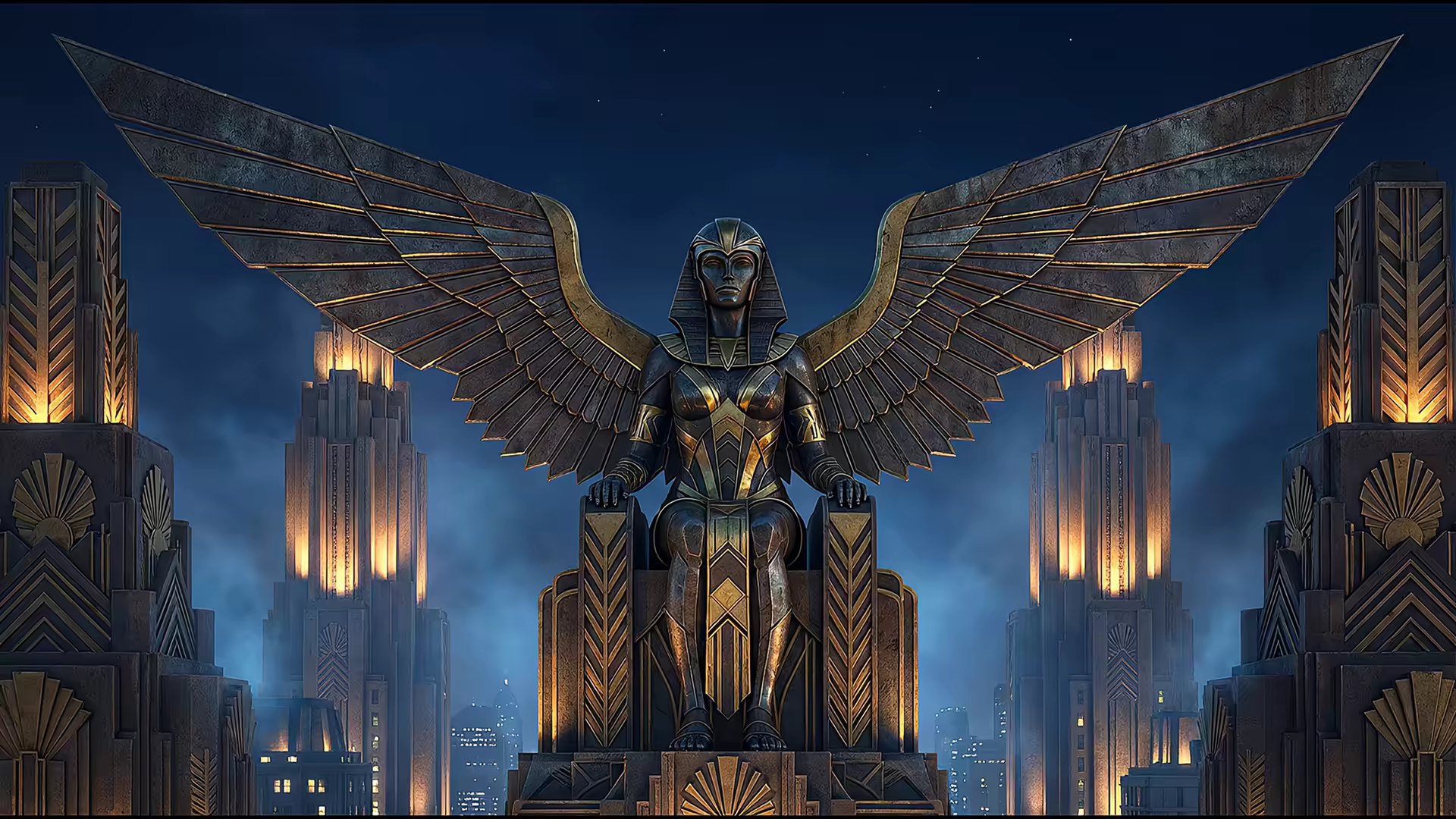 Art Deco Winged Night 4K Gif Wallpaper