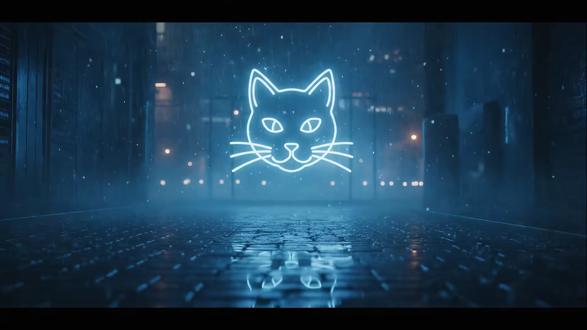 Blue Neon Cat Alley 4K Gif Wallpaper
