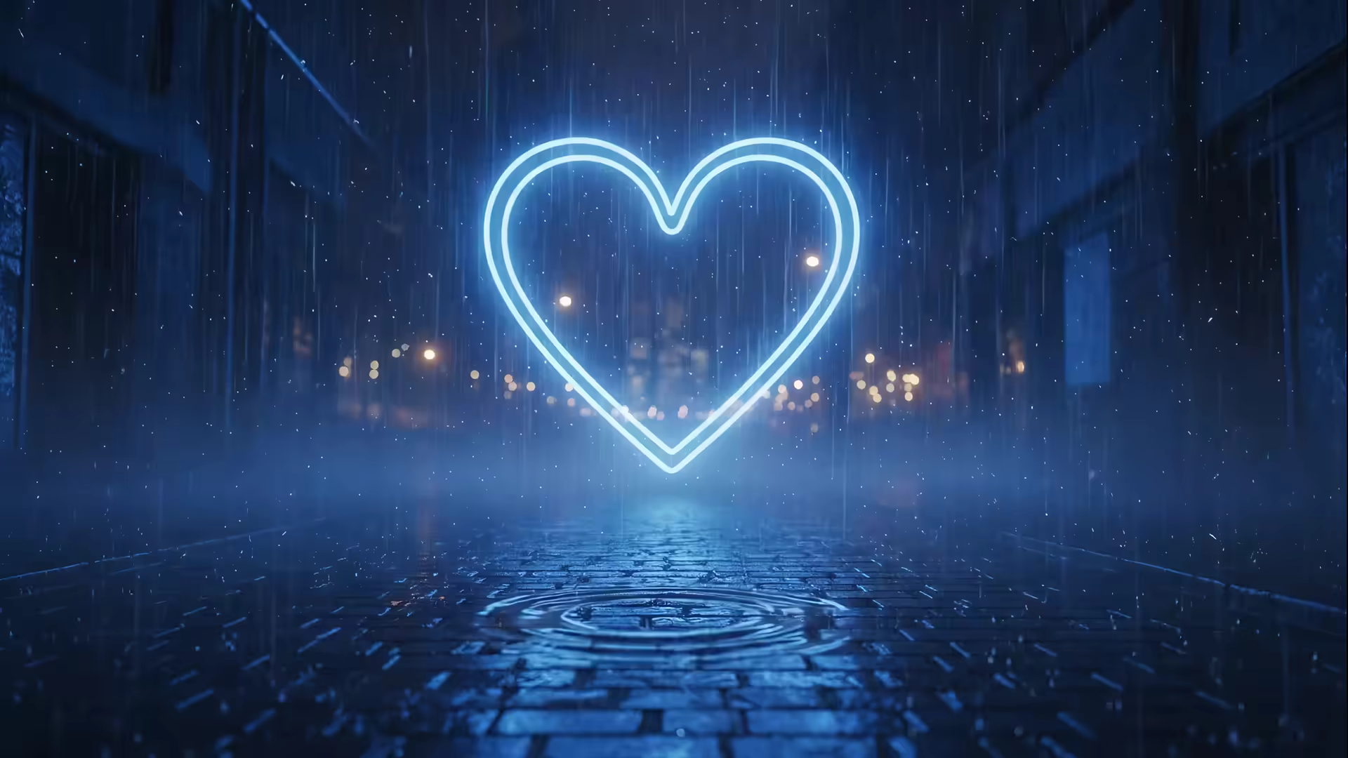 Blue Neon Heart Alley 4K Gif Wallpaper