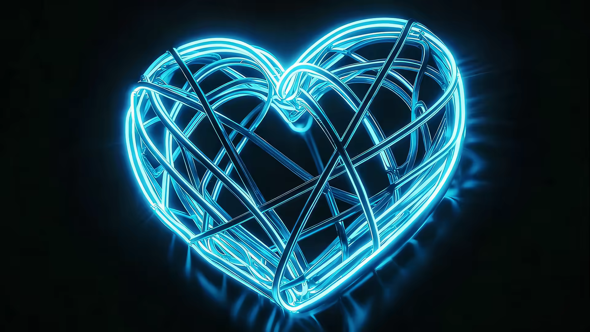 Blue Neon Heart Ribbons 4K Gif Wallpaper