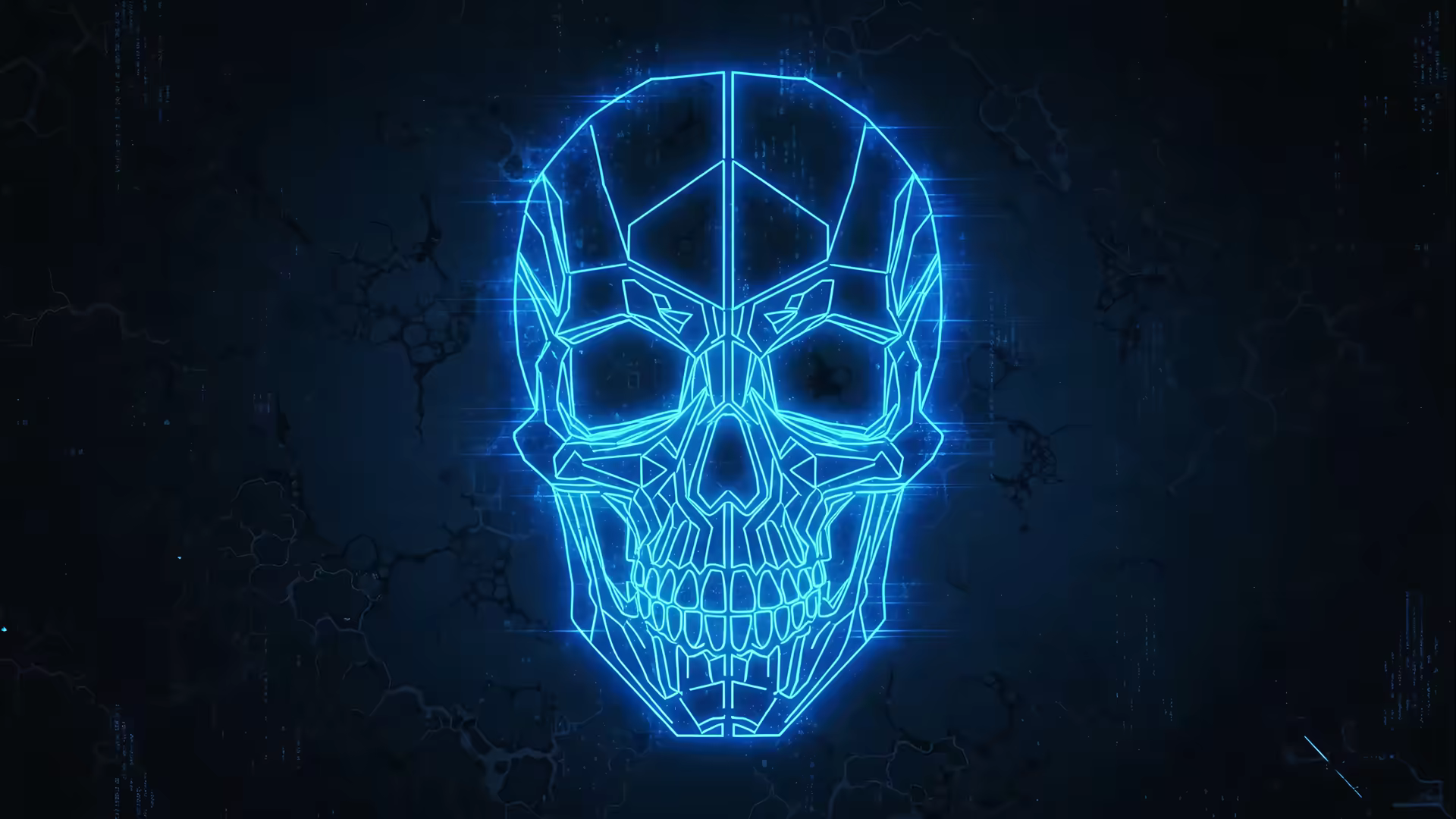 Blue Neon Skull Wireframe 4K Gif Wallpaper