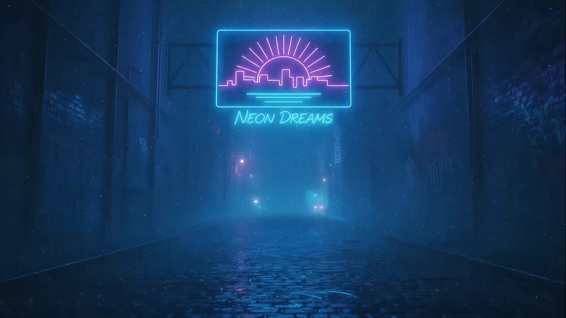 Blue Neon Sunset Alley 4K Gif Wallpaper