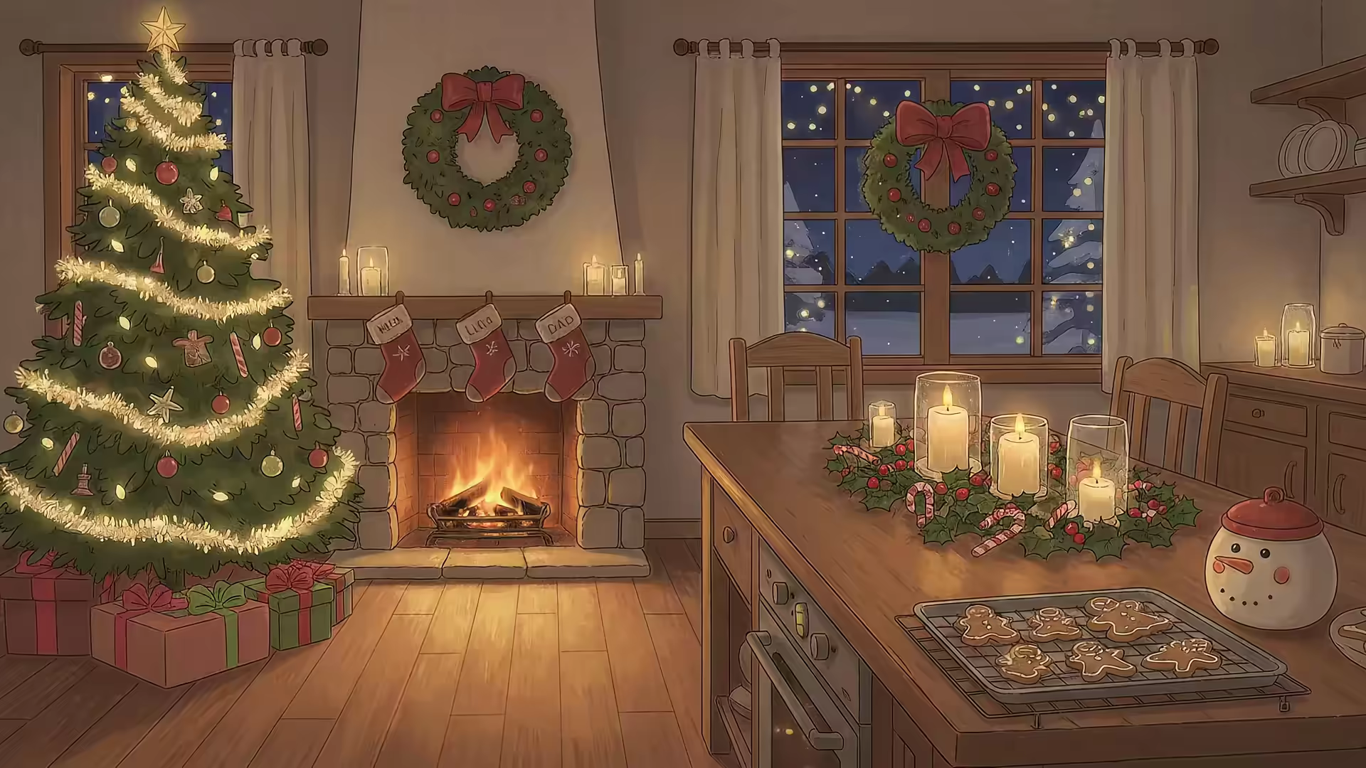 Christmas Kitchen Baking Fireplace 4K Gif Wallpaper