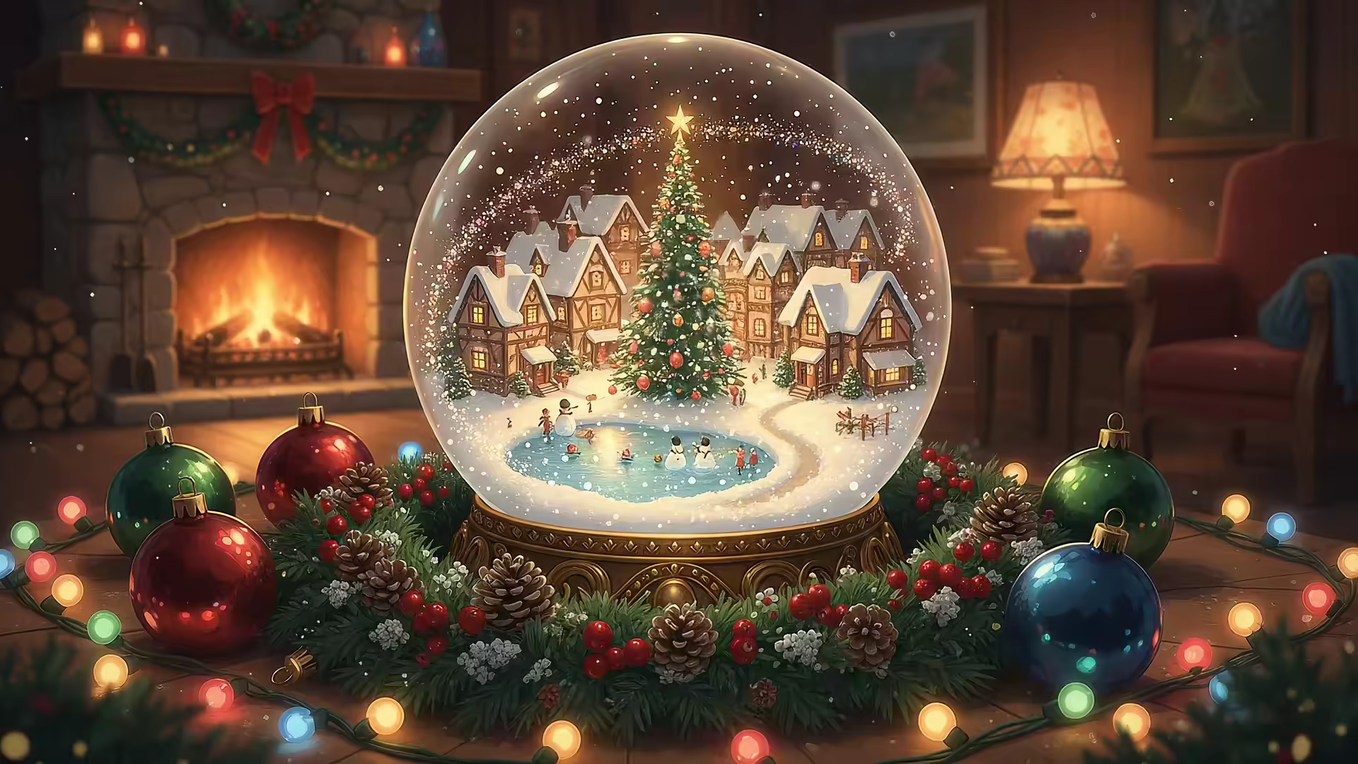 Christmas Snowglobe Candles Ornaments 4K Gif Wallpaper