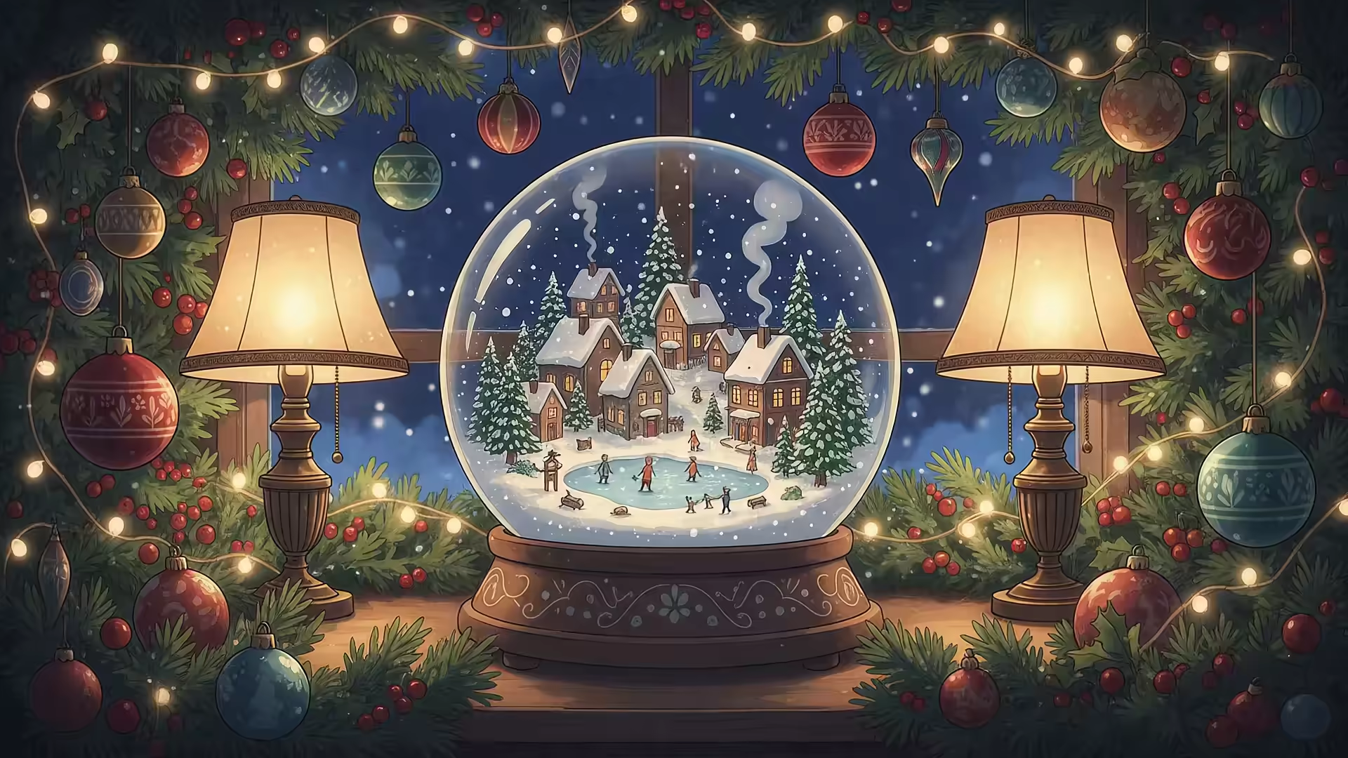 Christmas Snowglobe Winter Village 4K Gif Wallpaper