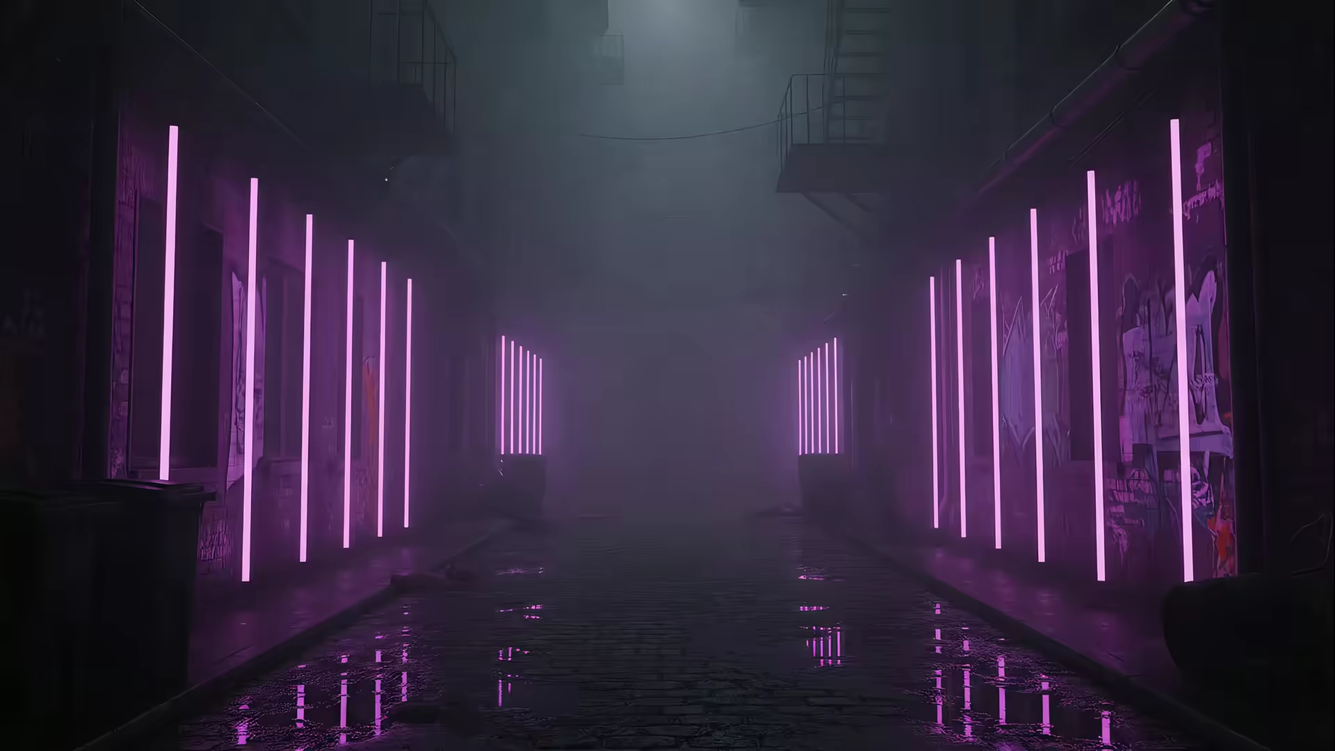 Cyberpunk Alley Purple Rain 4K Gif Wallpaper