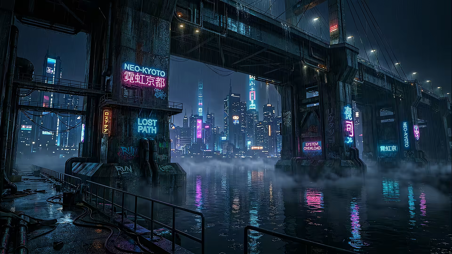 Cyberpunk Bridge Underbelly 4K Gif Wallpaper