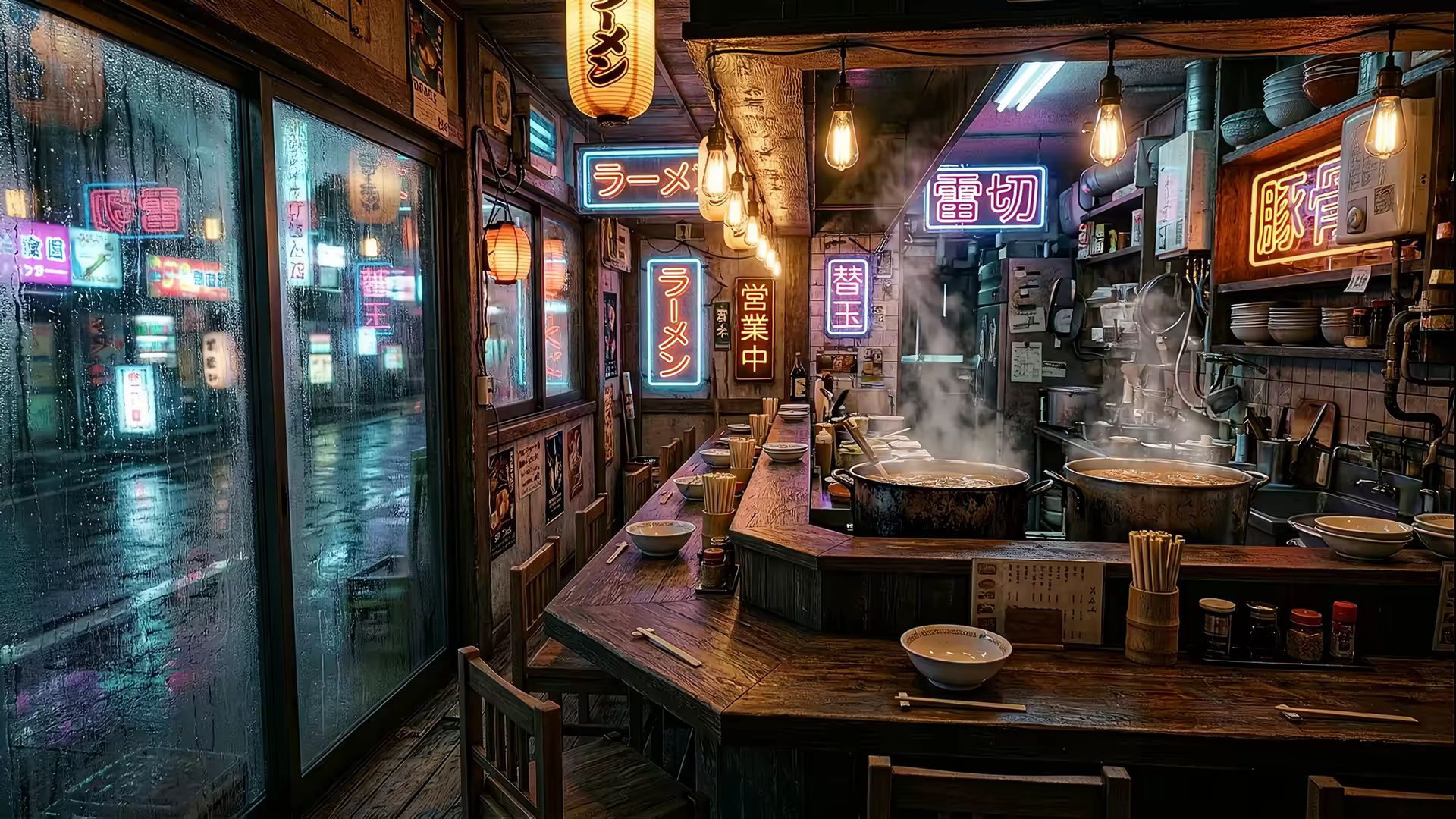 Cyberpunk Ramen Shop 4K Gif Wallpaper