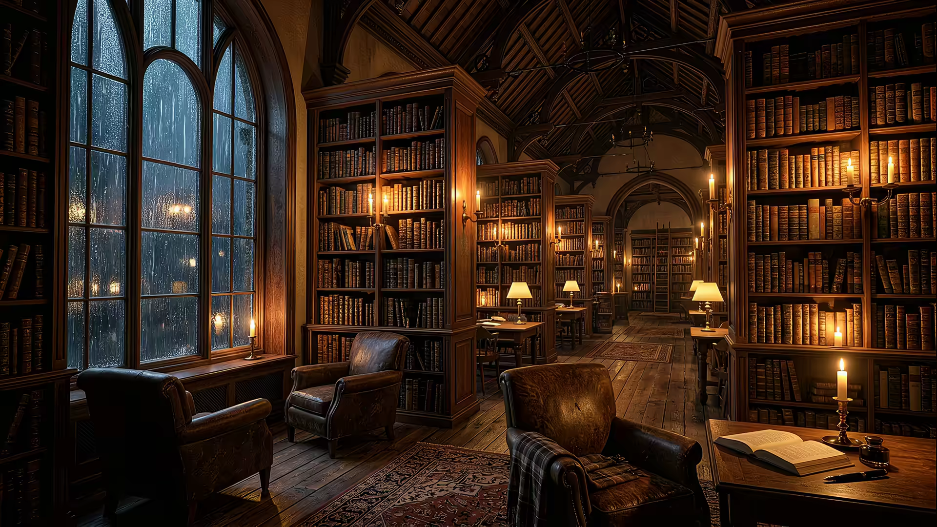 Dark Academia Library Rain 4K Gif Wallpaper