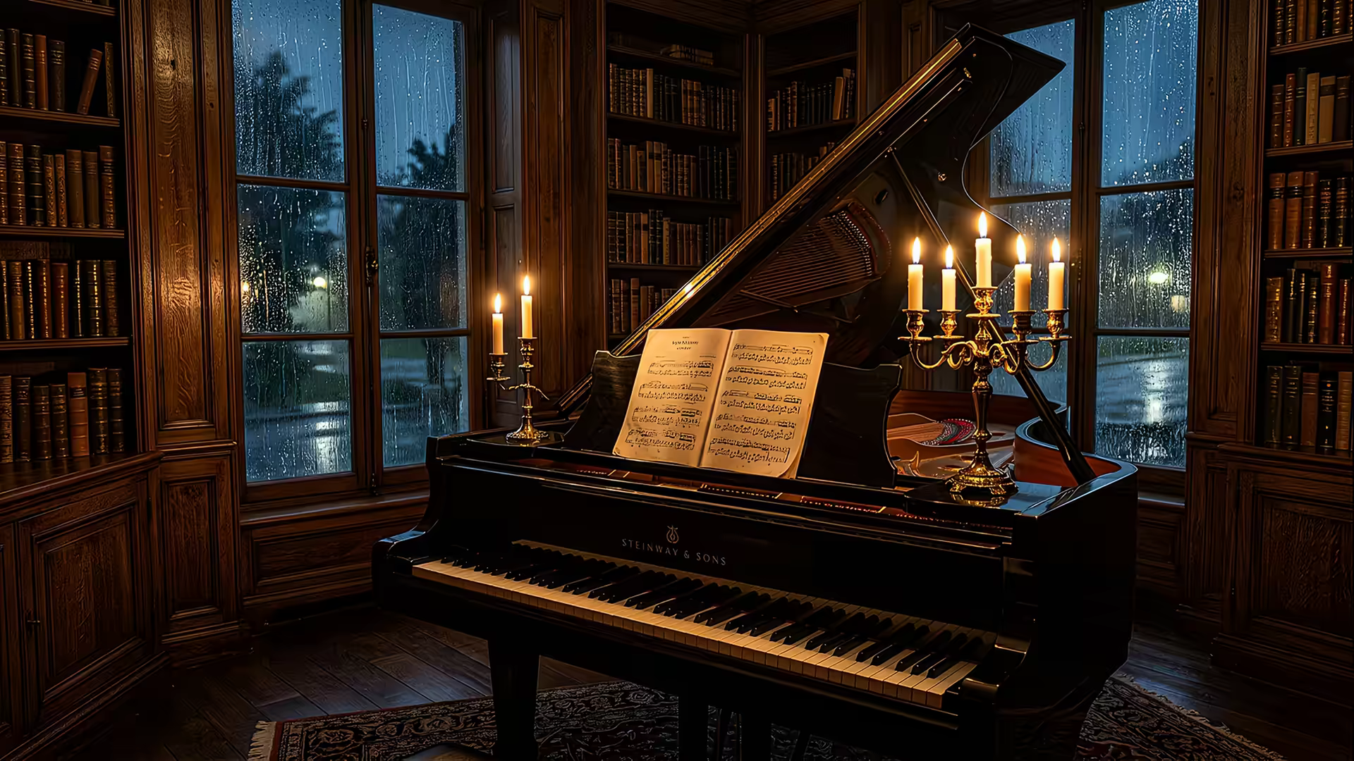 Dark Academia Piano Room 4K Gif Wallpaper