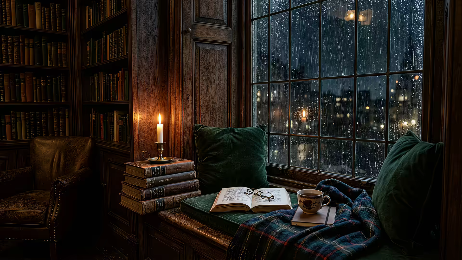 Dark Academia Reading Nook 4K Gif Wallpaper
