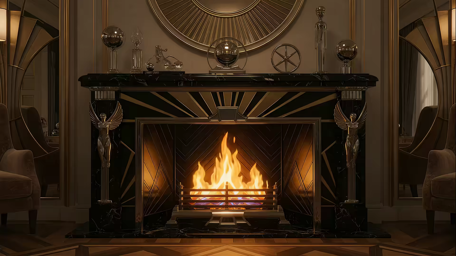 Art Deco Fireplace 4K Gif Wallpaper