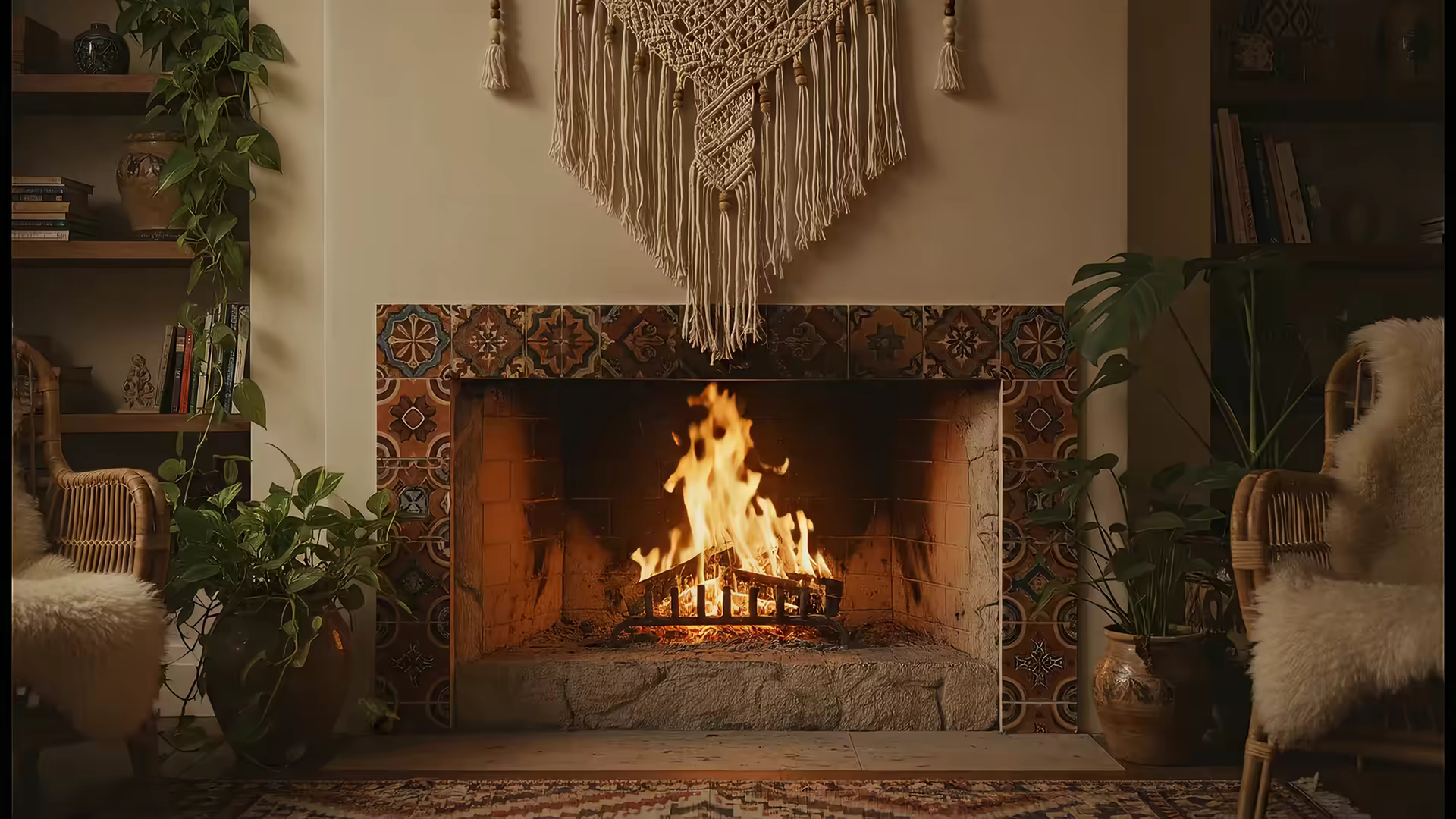Bohemian Fireplace 4K Gif Wallpaper