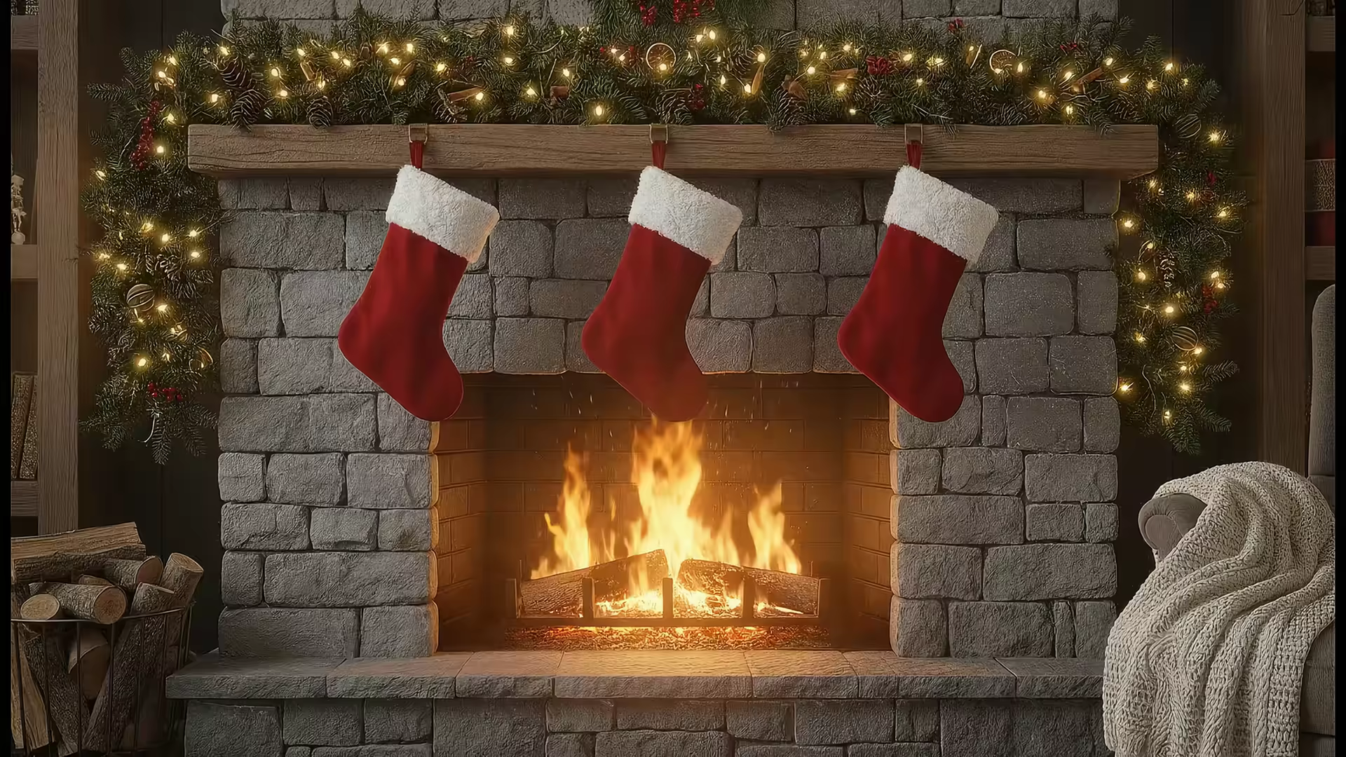 Christmas Fireplace 4K Gif Wallpaper
