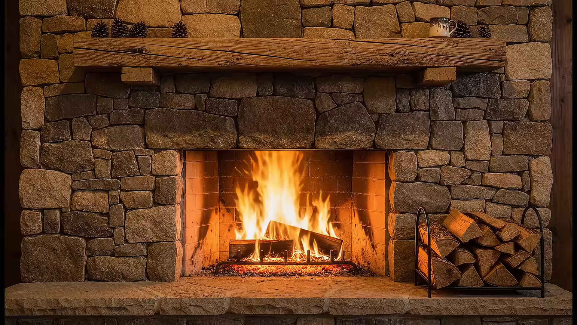 Cozy Cabin Fireplace 4K Gif Wallpaper