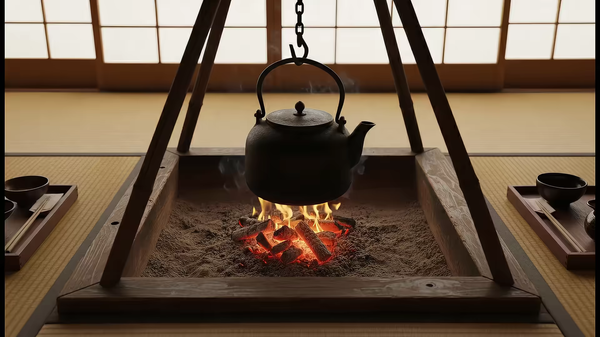 Japanese Irori Fireplace 4K Gif Wallpaper