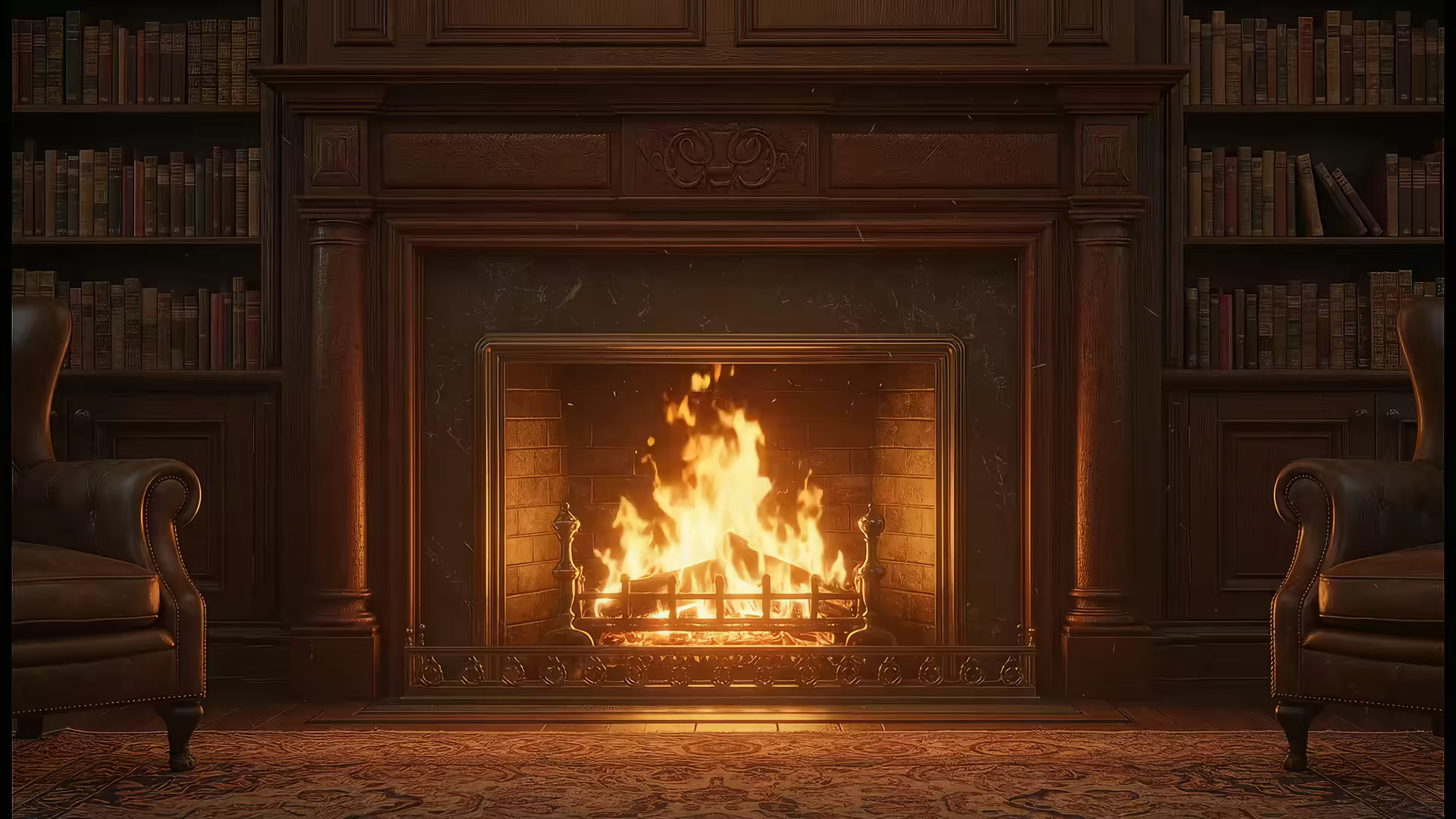 Library Study Fireplace 4K Gif Wallpaper
