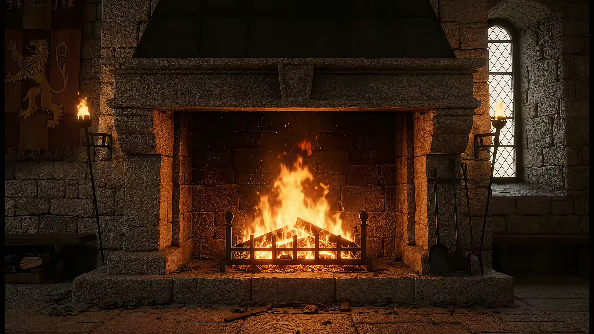 Medieval Castle Fireplace 4K Gif Wallpaper