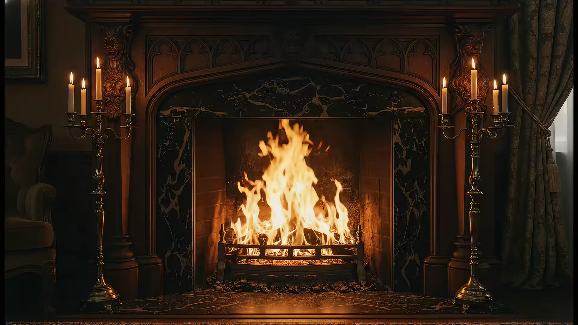 Victorian Gothic Fireplace 4K Gif Wallpaper