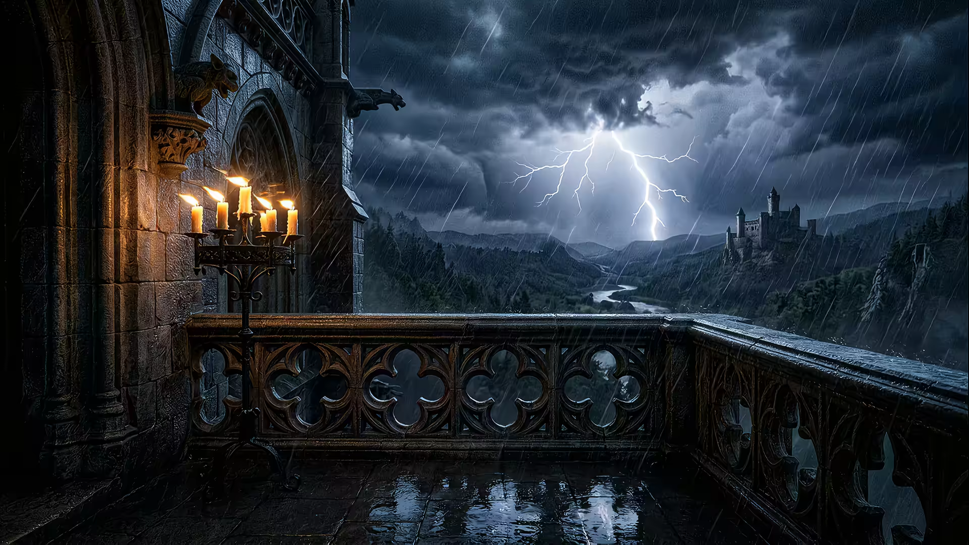 Gothic Balcony Storm 4K Gif Wallpaper
