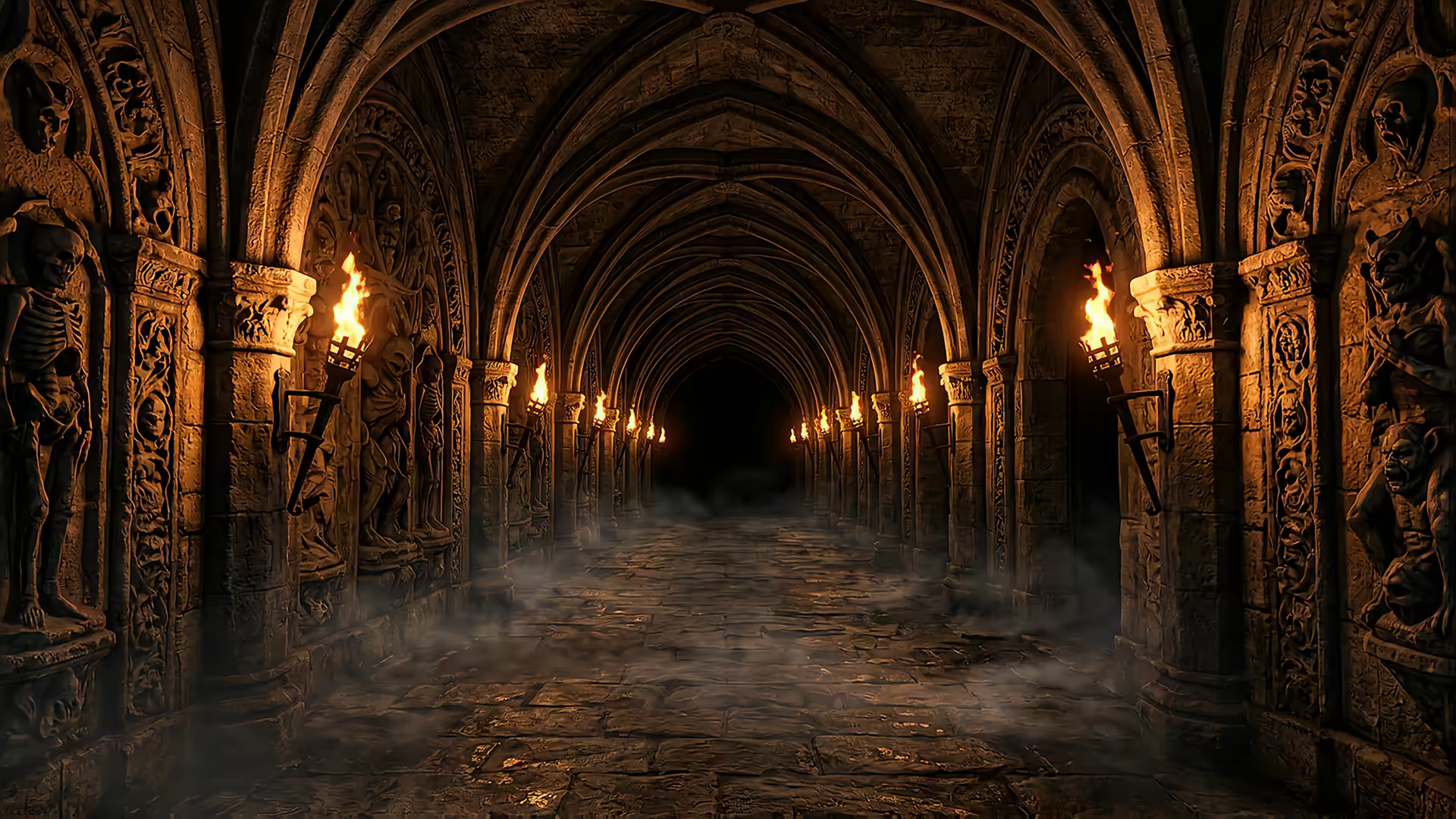 Gothic Crypt Torchlight 4K Gif Wallpaper