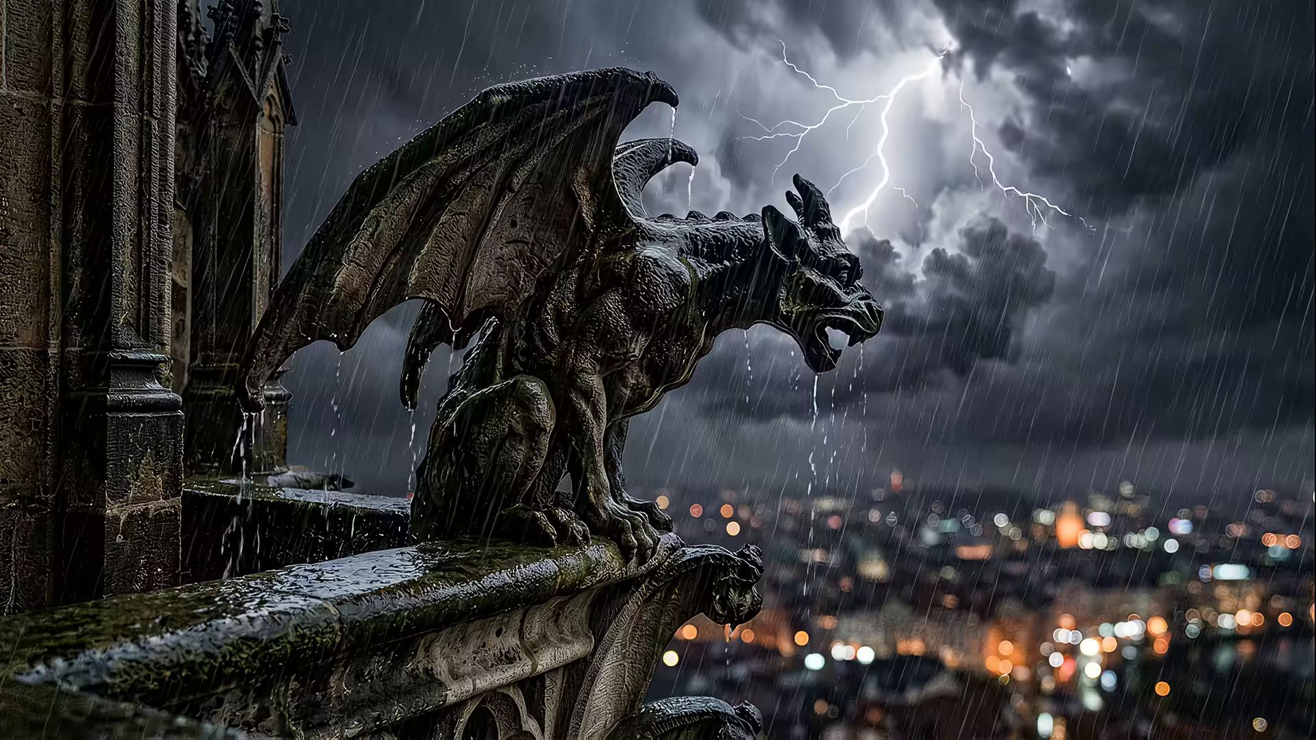 Gothic Gargoyle Storm 4K Gif Wallpaper