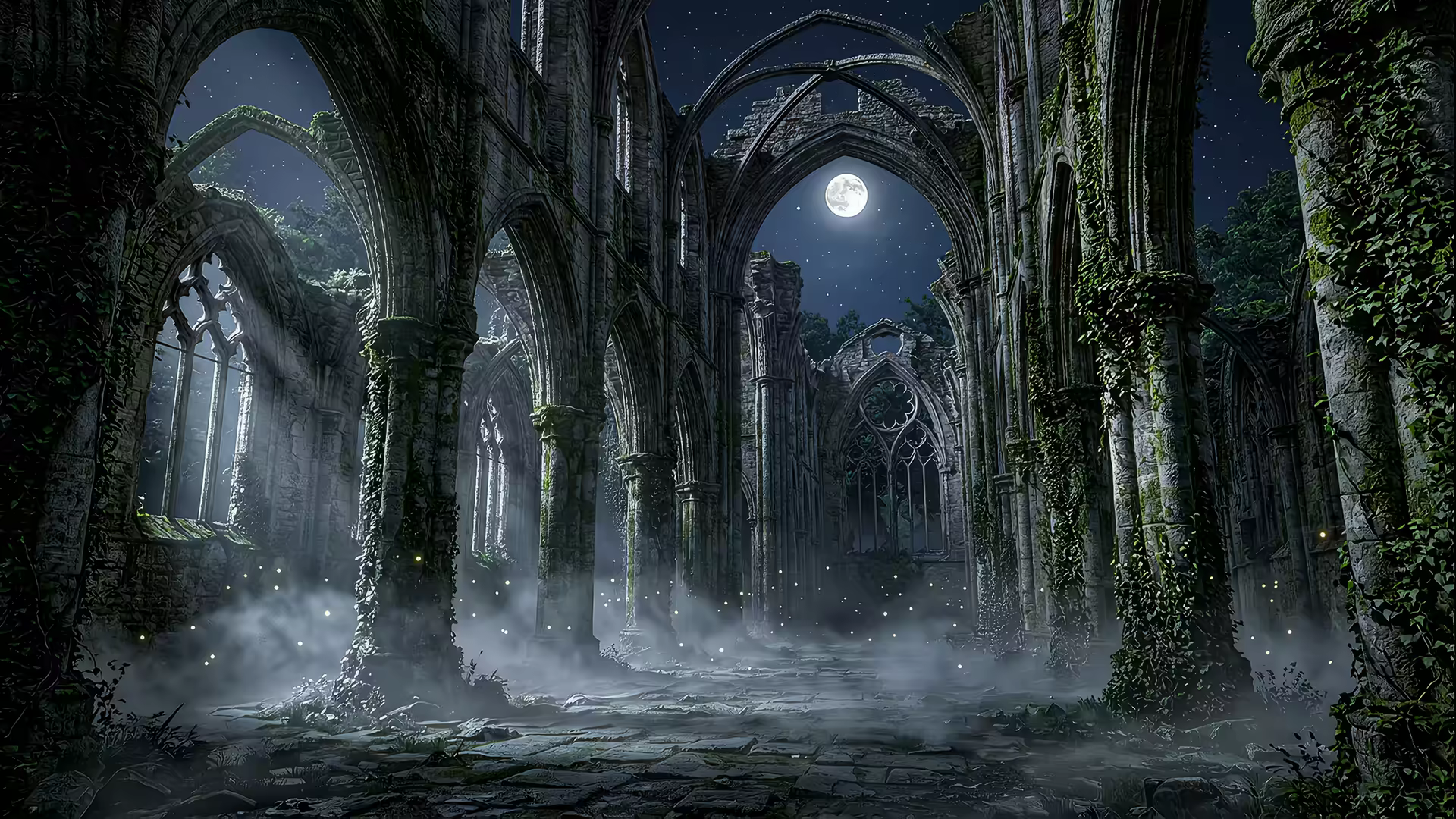 Gothic Ruins Moonlight 4K Gif Wallpaper