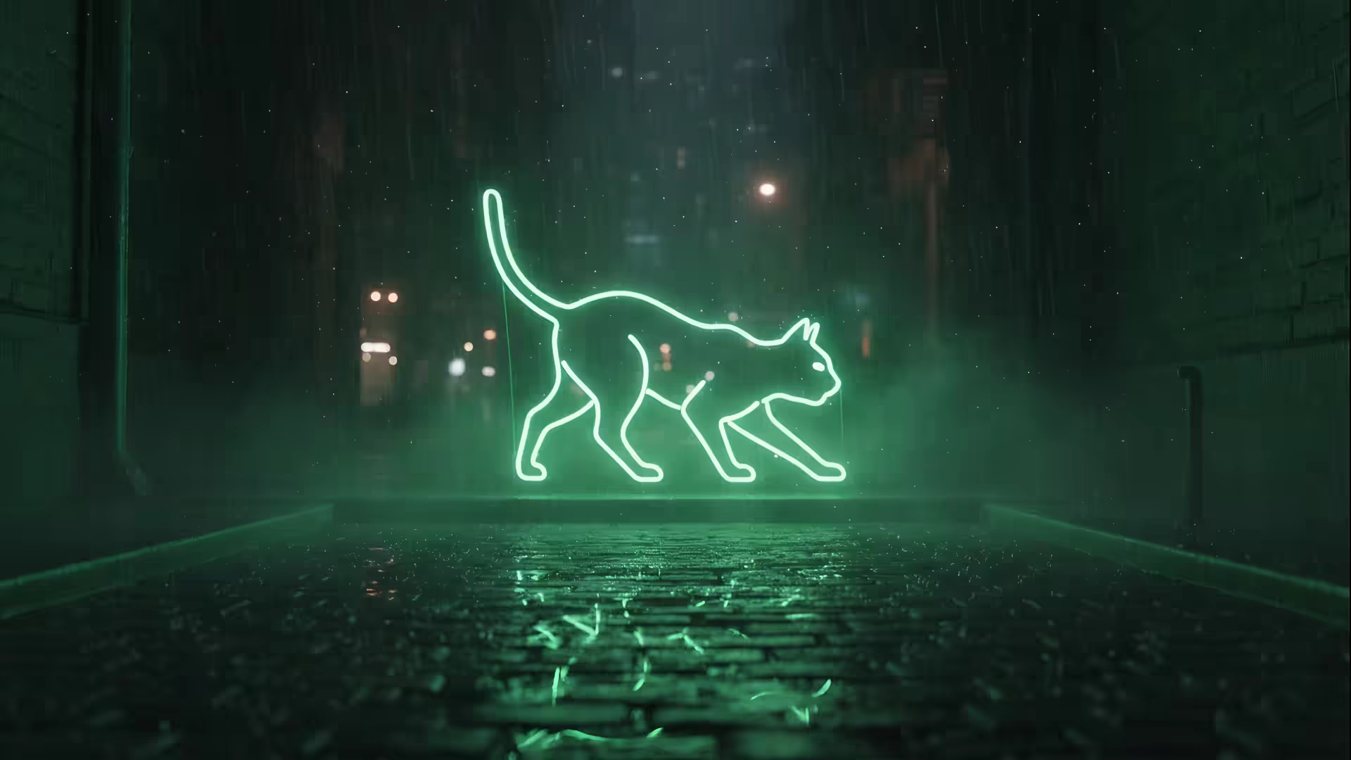Green Neon Cat Prowl 4K Gif Wallpaper