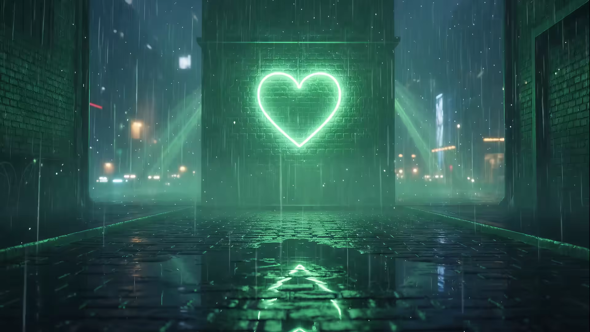 Green Neon Heart Rain 4K Gif Wallpaper