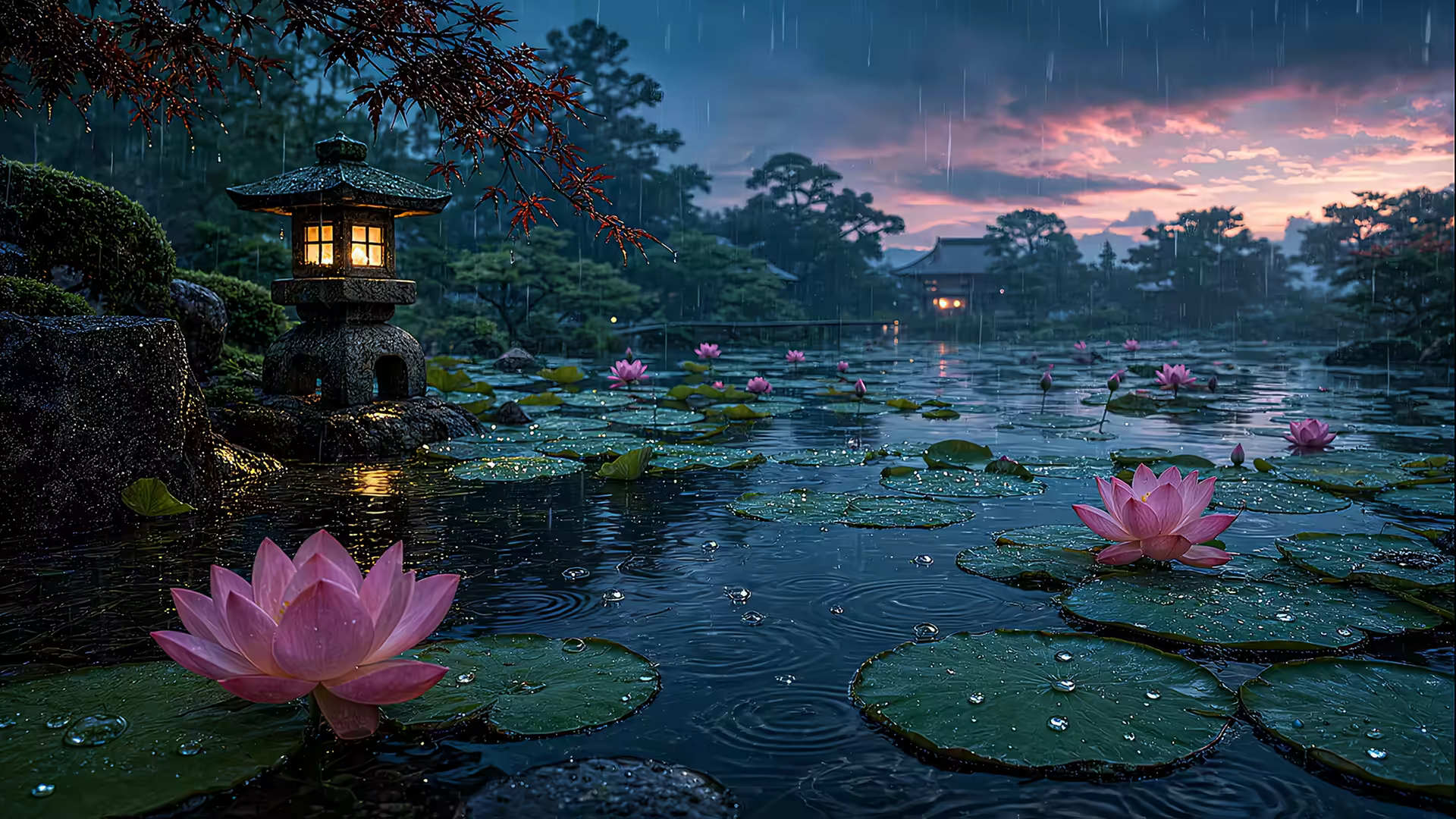 Lily Pond at Dusk 4K Gif Wallpaper