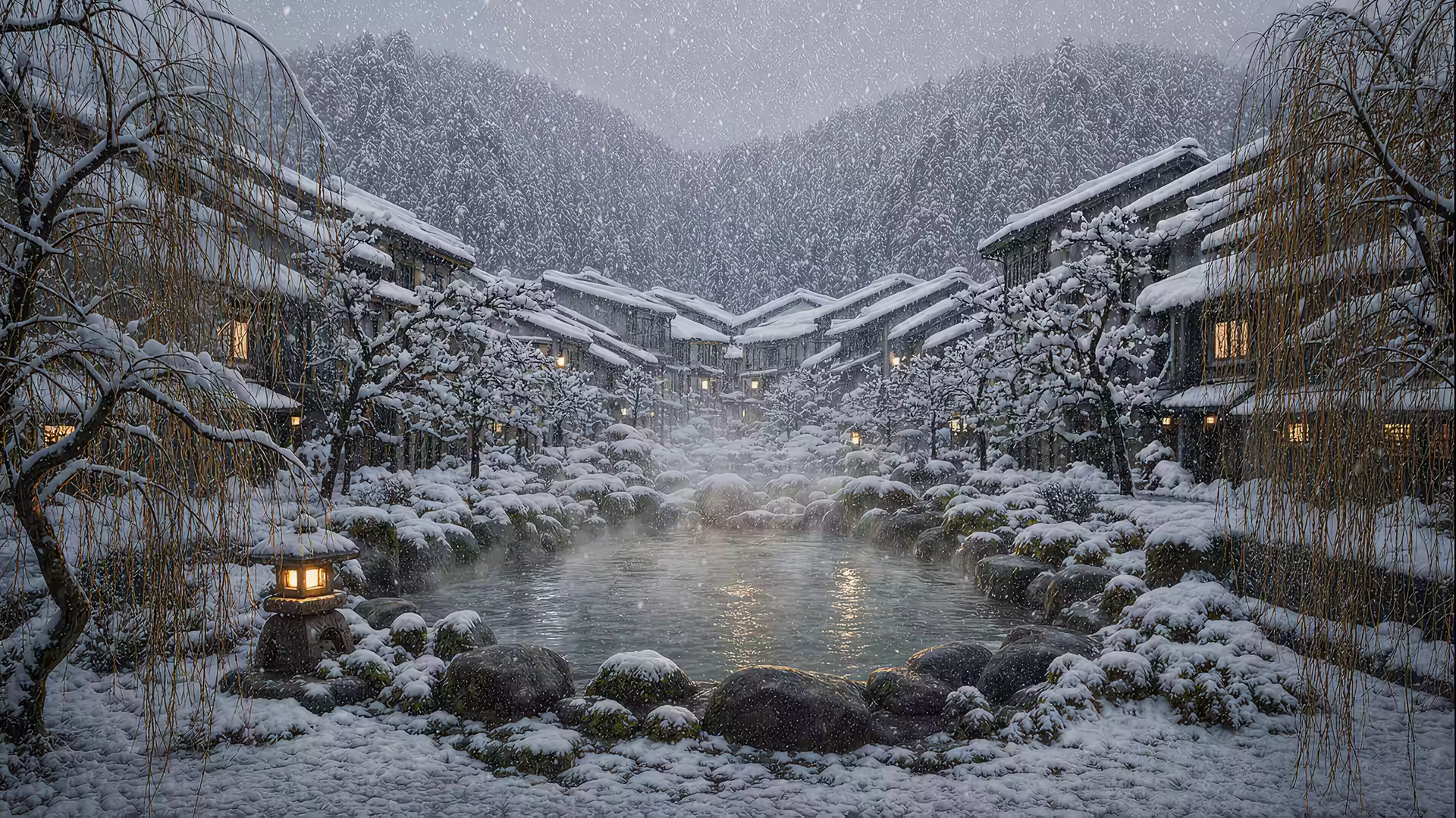 Snow Onsen 4K Gif Wallpaper