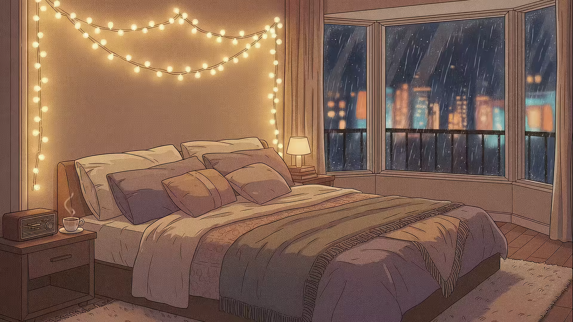Lofi Bedroom Fairylights 4K Gif Wallpaper