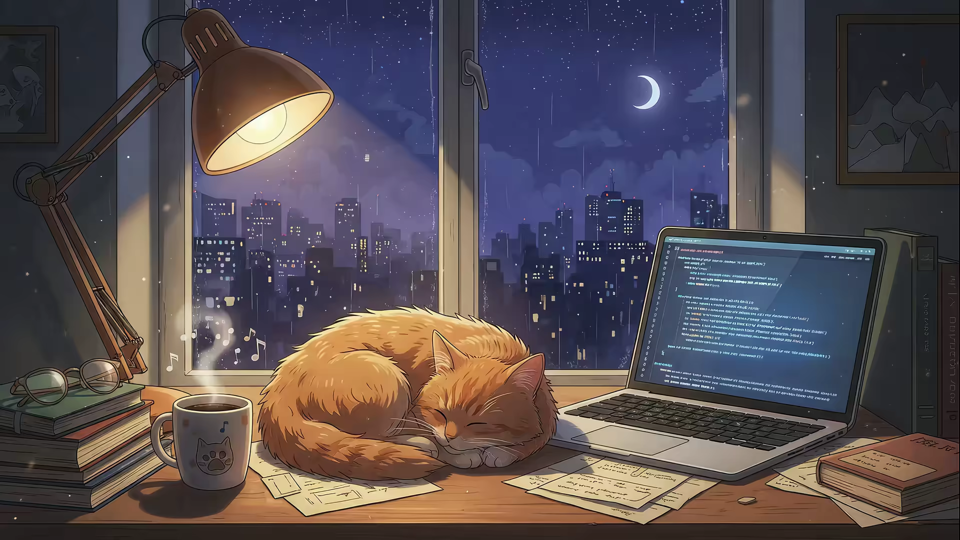 Lofi Cat Study Companion 4K Gif Wallpaper