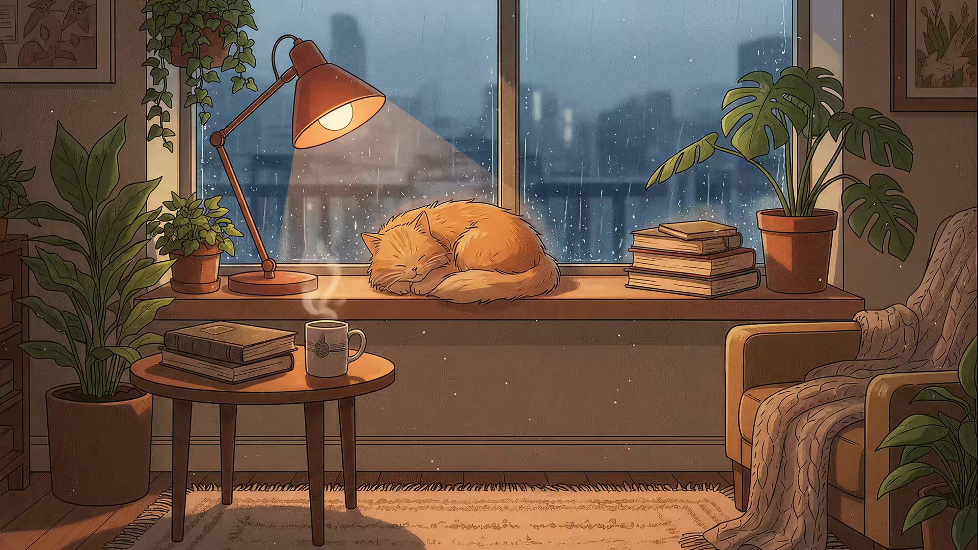 Lofi Cat Windowsill 4K Gif Wallpaper