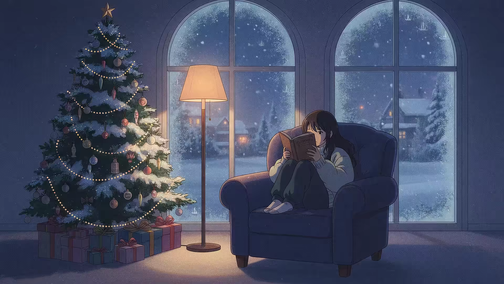 Lofi Christmas Reading 4K Gif Wallpaper