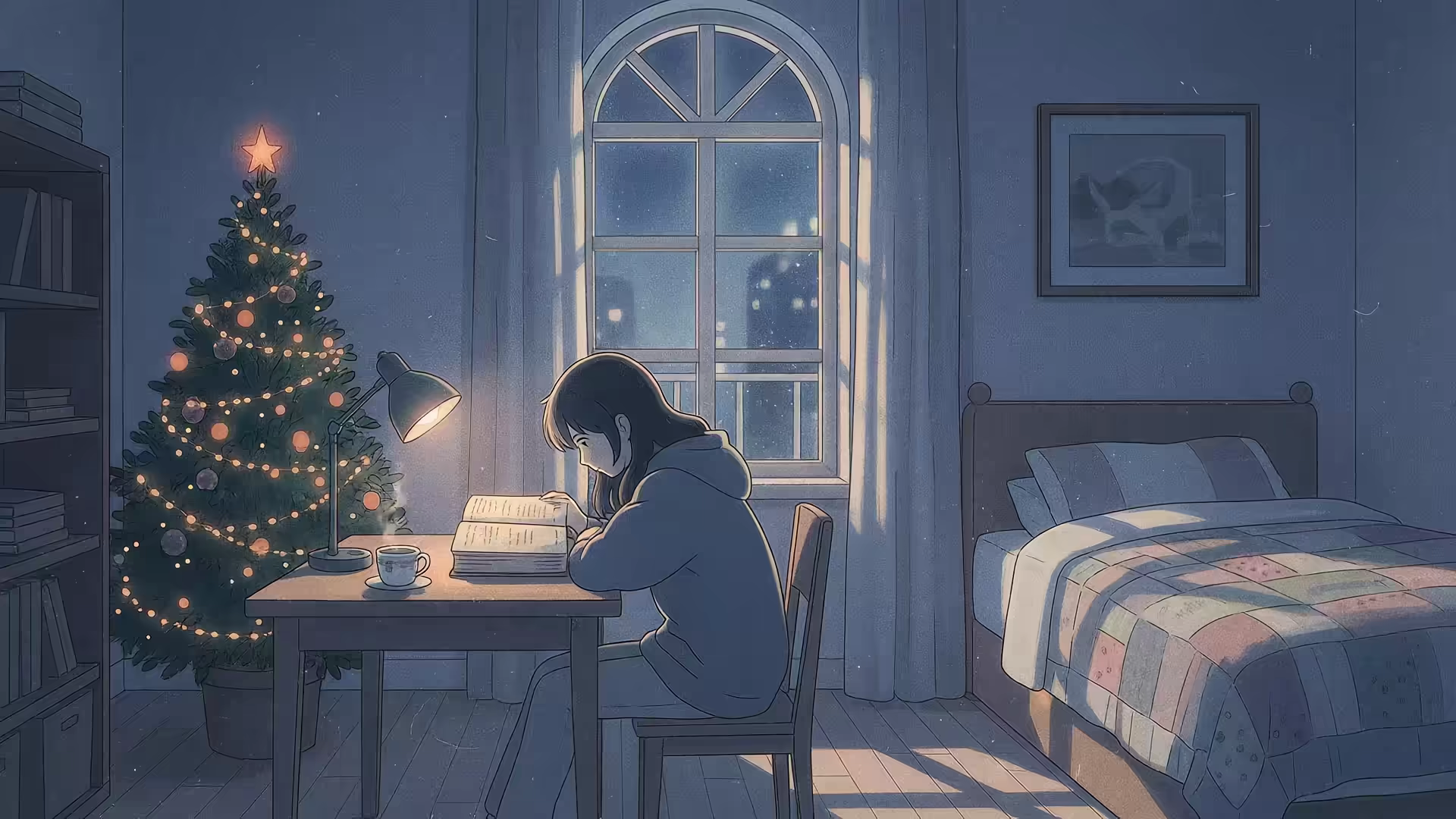 Lofi Girl Christmas Bedroom 4K Gif Wallpaper