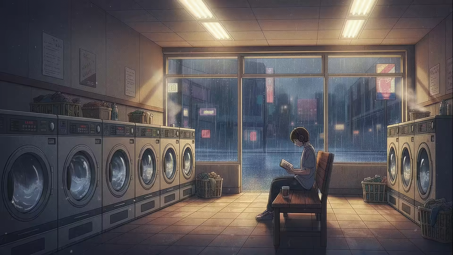 Lofi Laundromat Night 4K Gif Wallpaper