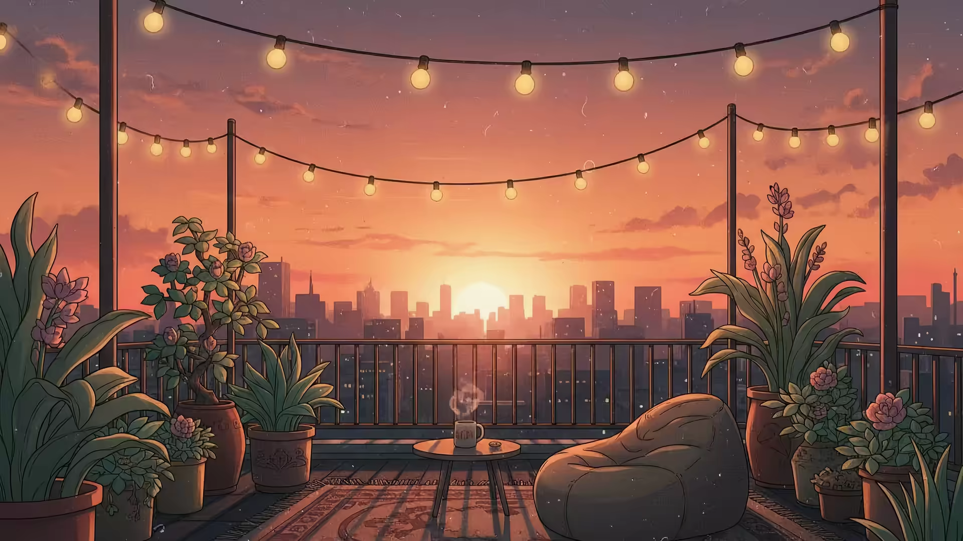 Lofi Rooftop Sunset 4K Gif Wallpaper