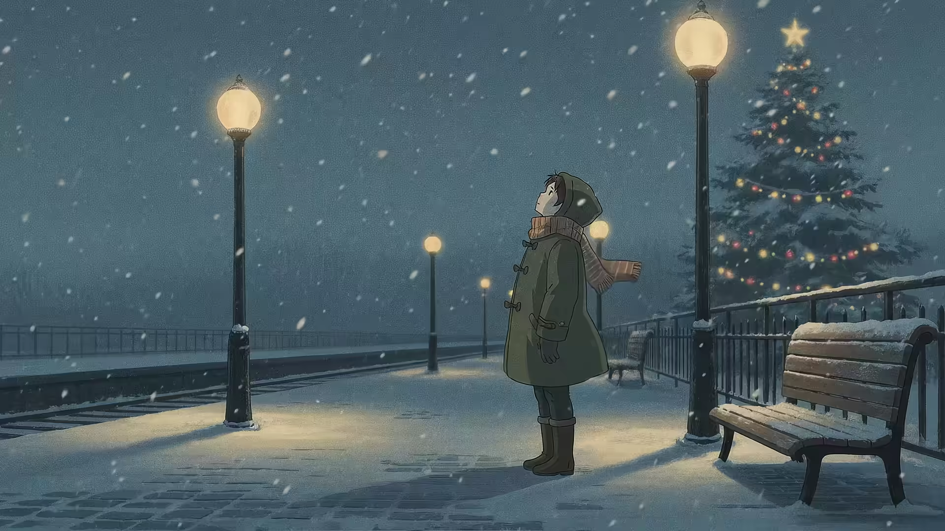 Lofi Snowy Evening Walk 4K Gif Wallpaper
