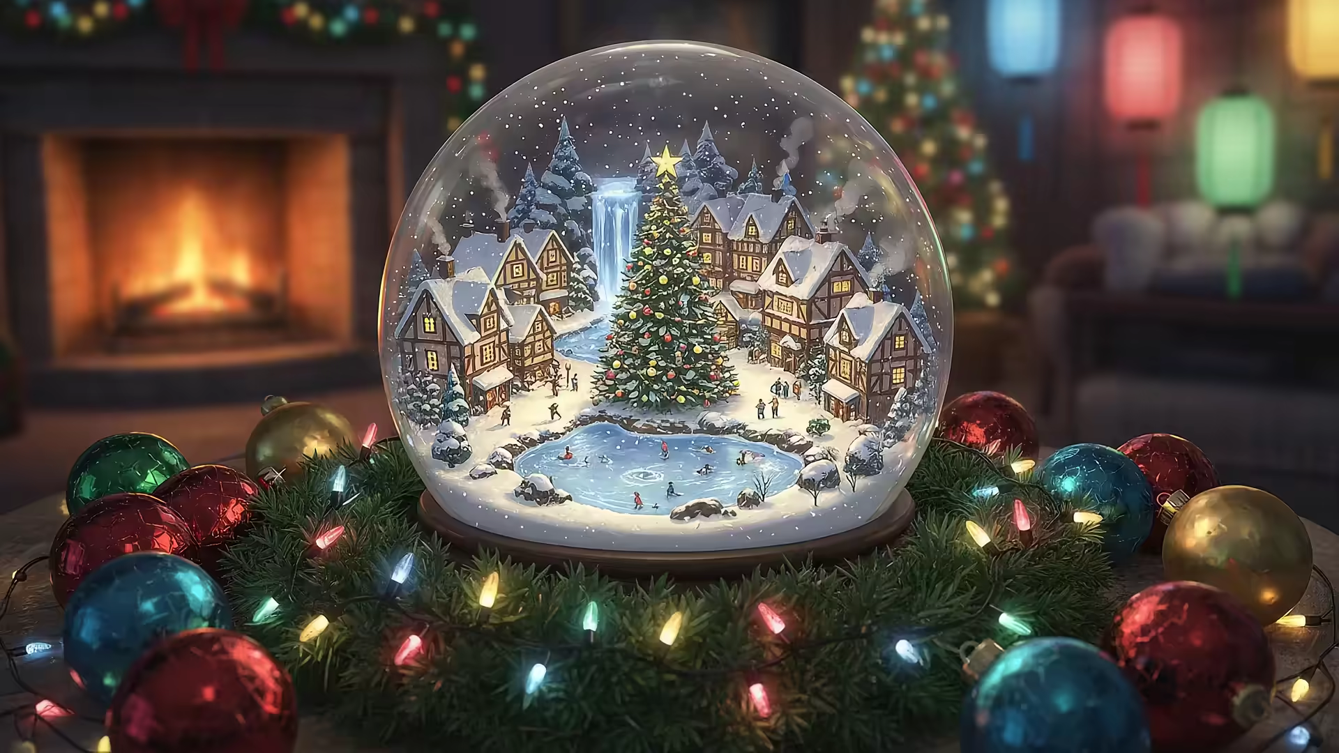 Magical Snowglobe Christmas Lights 4K Gif Wallpaper