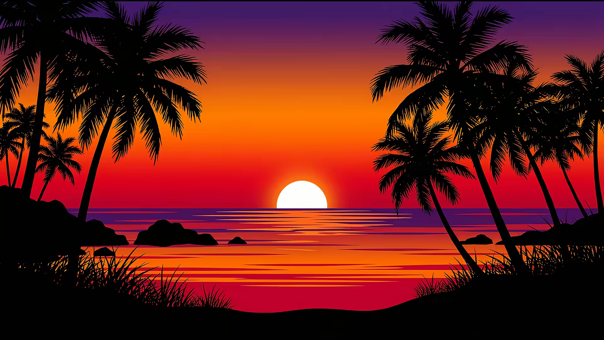Beach Sunset Silhouette 4K Gif Wallpaper