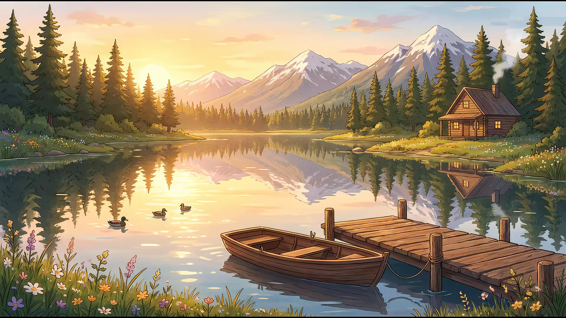 Lake Cabin Lofi 4K Gif Wallpaper