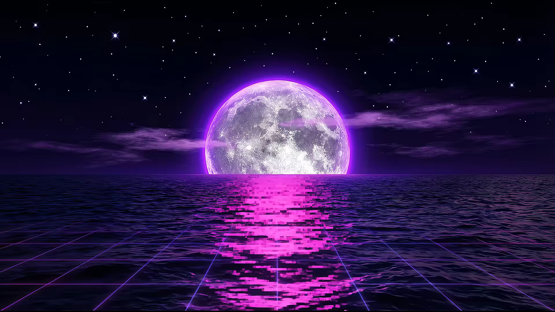 Moon Ocean Synthwave 4K Gif Wallpaper