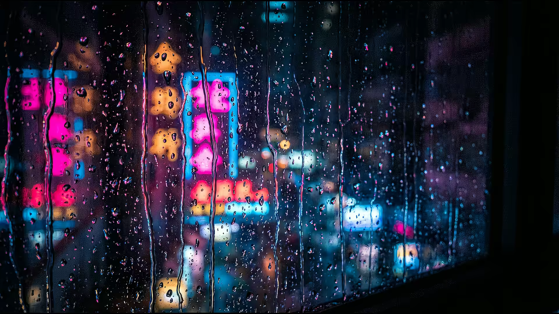 Rain Window Neon Noir 4K Gif Wallpaper