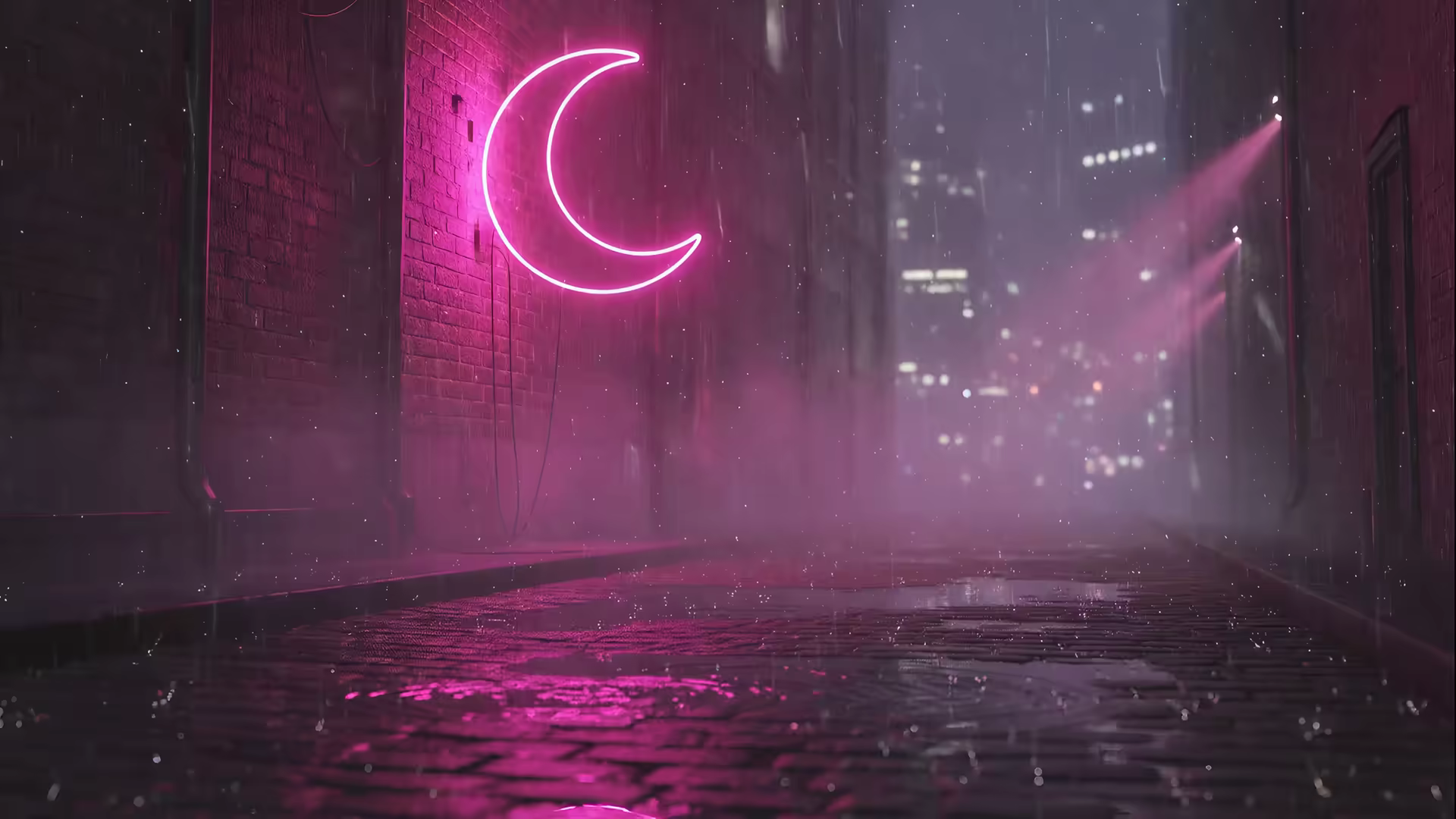 Pink Neon Moon Balcony 4K Gif Wallpaper