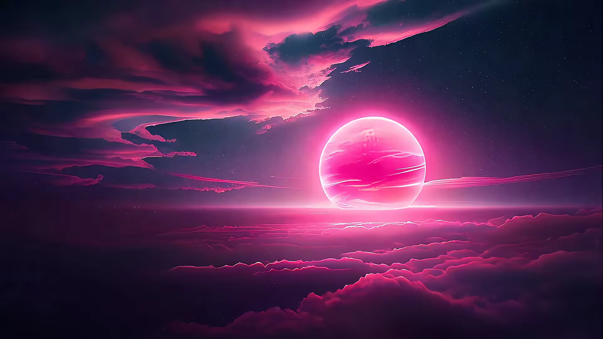 Pink Neon Sunset Planet 4K Gif Wallpaper